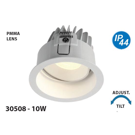 Mega LED - LED Downlight - 10W, Antiglare PMMA Lens, 730Lm, 2700K, Beam Angle 60º, 220V AC (30508)