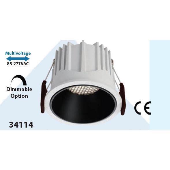 Mega LED - LED Downlight - 12W, Antiglare Recessed Ceiling Light, Beam Angle 36º, 85-277V AC (34114)
