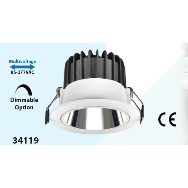 Mega LED - LED Downlight - 10W, LED Antiglare Recessed Ceiling Light, 2700K, Beam Angle 120º (34119)
