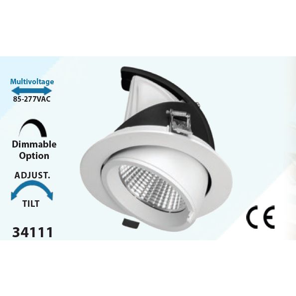 Mega LED - LED Downlight - 20W, Recessed Ceiling Light, 2700K, 2500Lm, Beam Angle 38º, 85-277V AC (34111)