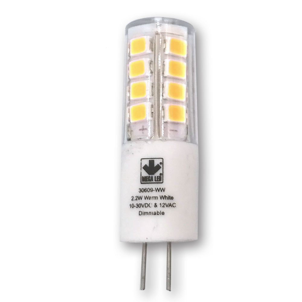 Mega LED - LED Replacement Bulb - G4 Type, 2.2 Watt, 350 Lumens, 10-30V DC & 12V AC, Cool White (30609-CW)