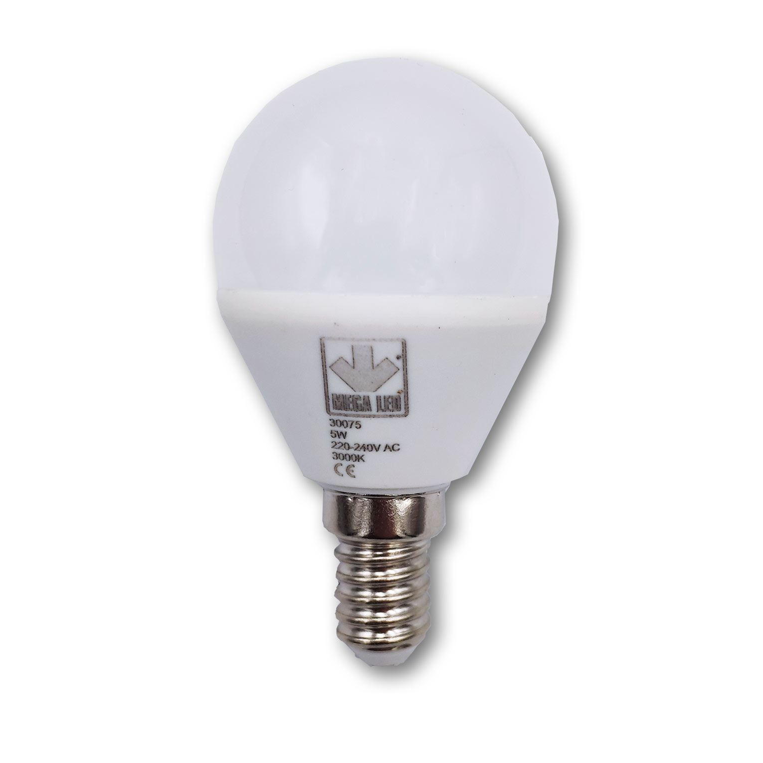 Mega LED - LED Replacement Bulb - E14 Type, 5.0 Watt, 500 Lumens, 220-240V AC, Beam Angle 200º, 3000K (30075)