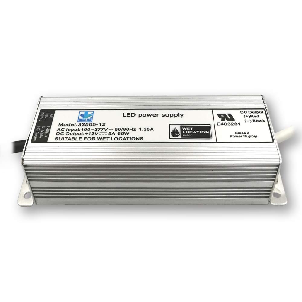 Mega LED - LED Power Supply - 100-277V AC, 12V DC, 5.0A/12V, 60W (32505-12)