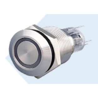 Mega LED - 19mm Green Push Button - IP67, Stainless Steel, 5Amp, 24V