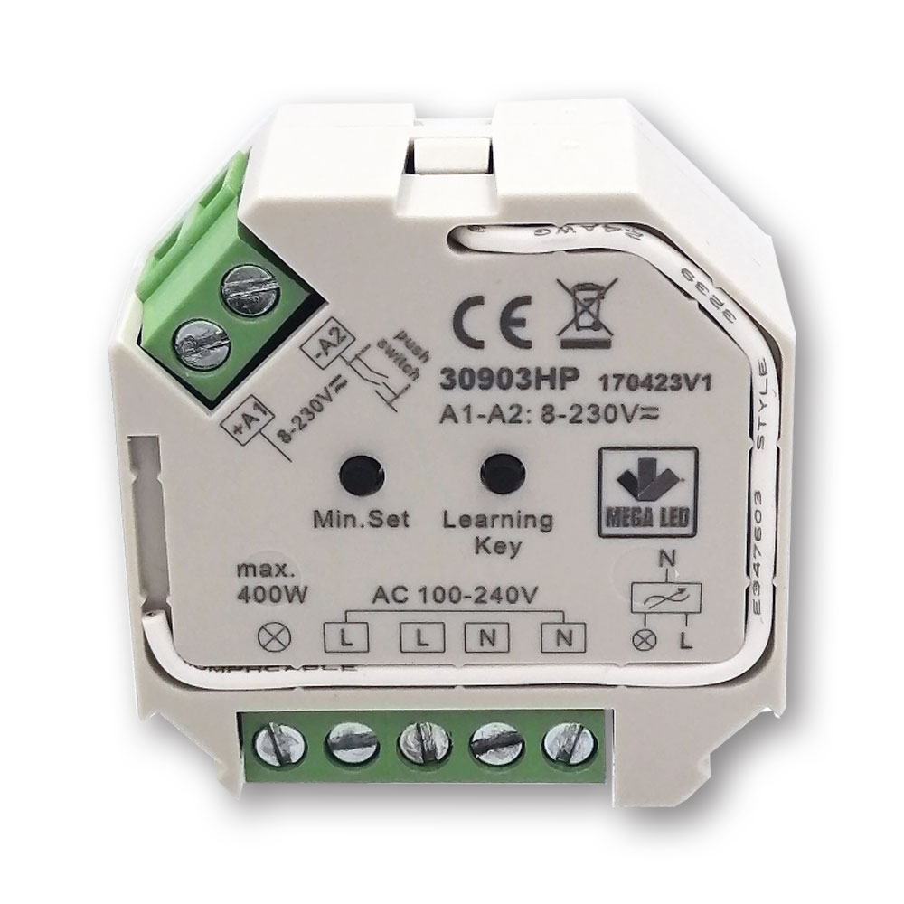 Mega LED - RF Wireless Dimmer - Remote Controlled, Triac & Mosfet Dimmer For Up To 400W (30903-HP)