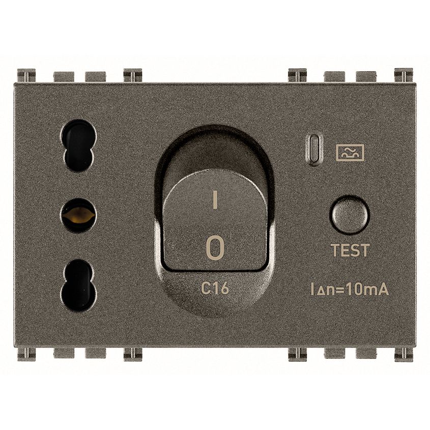 Vimar Arké SICURY Socket Outlet with C16 RCBO, 16A, 250V, Italian Standard P17/11, 3 Modules