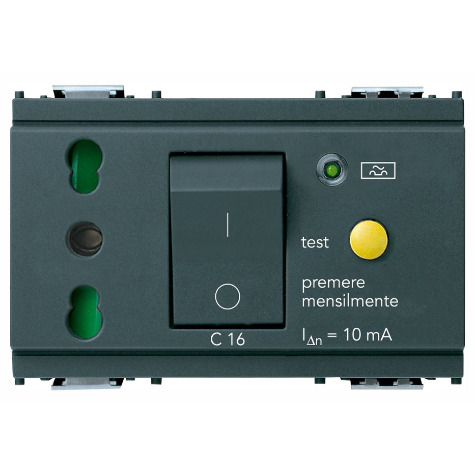 Vimar Idea SICURY Bpresa Socket Outlet, Italian Standard P17/11, 2P+E 16A 250V, C16 RCBO, 10mA, 3 Modules
