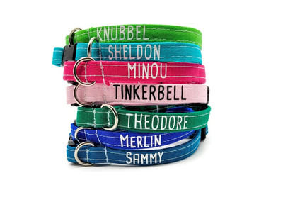 Katzenhalsband - Personalisiertes Katzenhalsband mit Namen -  Wähle aus 20 Farben