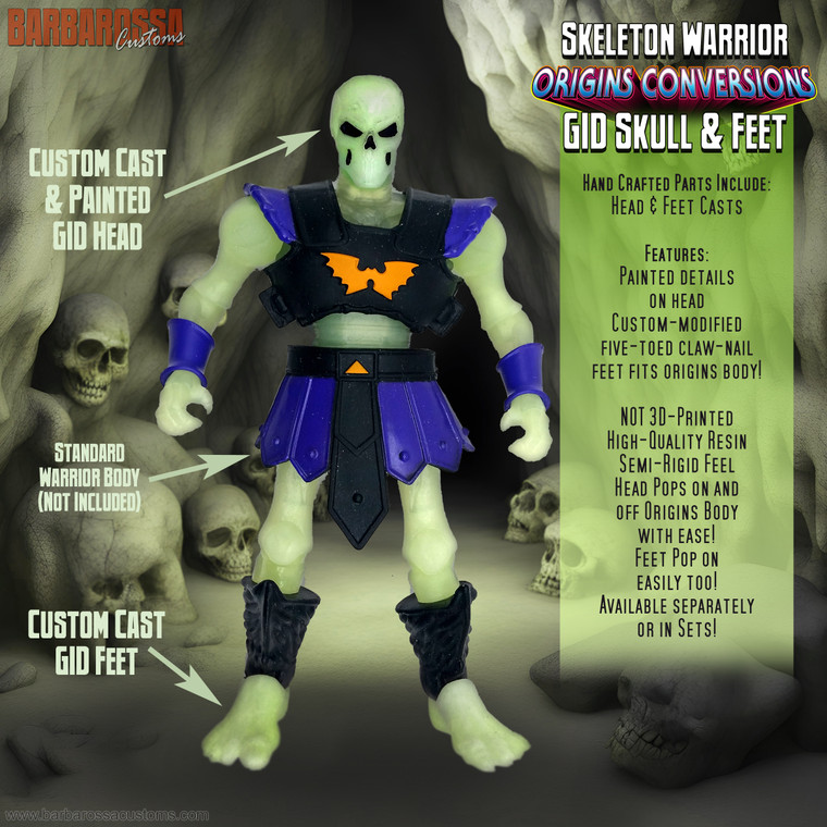 SKL - Skeleton Warrior ORIGINS COMPATIBLE Glow in the Dark Head & Feet Set