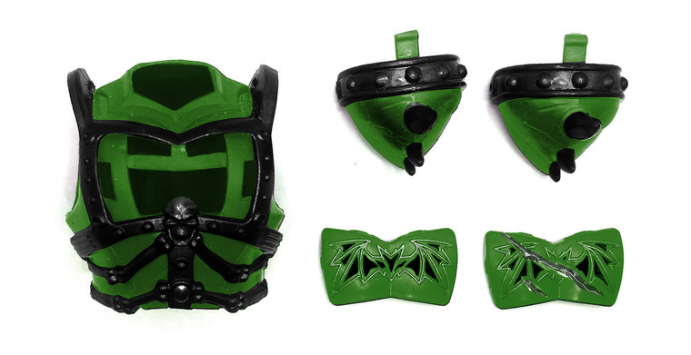 TRI - Evil Sight Seer Villain Verse Battle Armor Set, Shoulder Pauldrons Green Custom Repro PRESALE