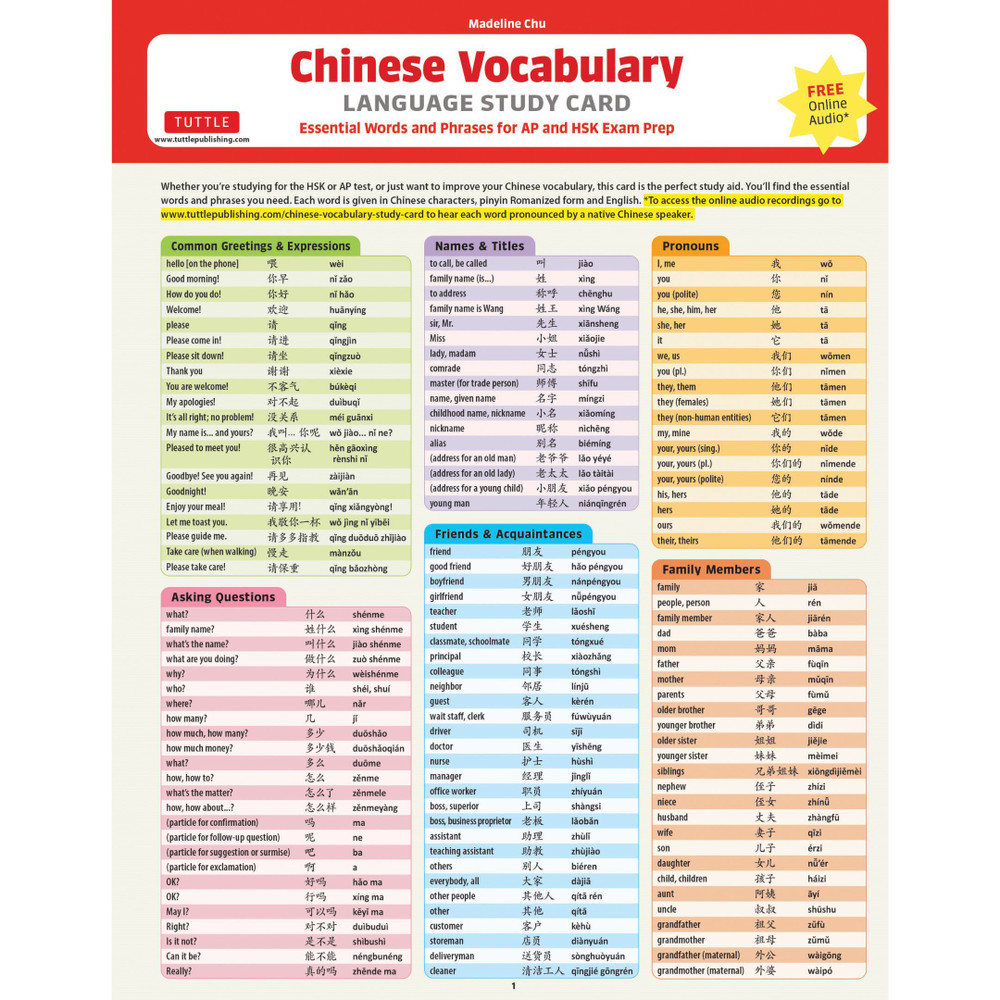 Chinese Vocabulary Language Study Card (9780804853248)