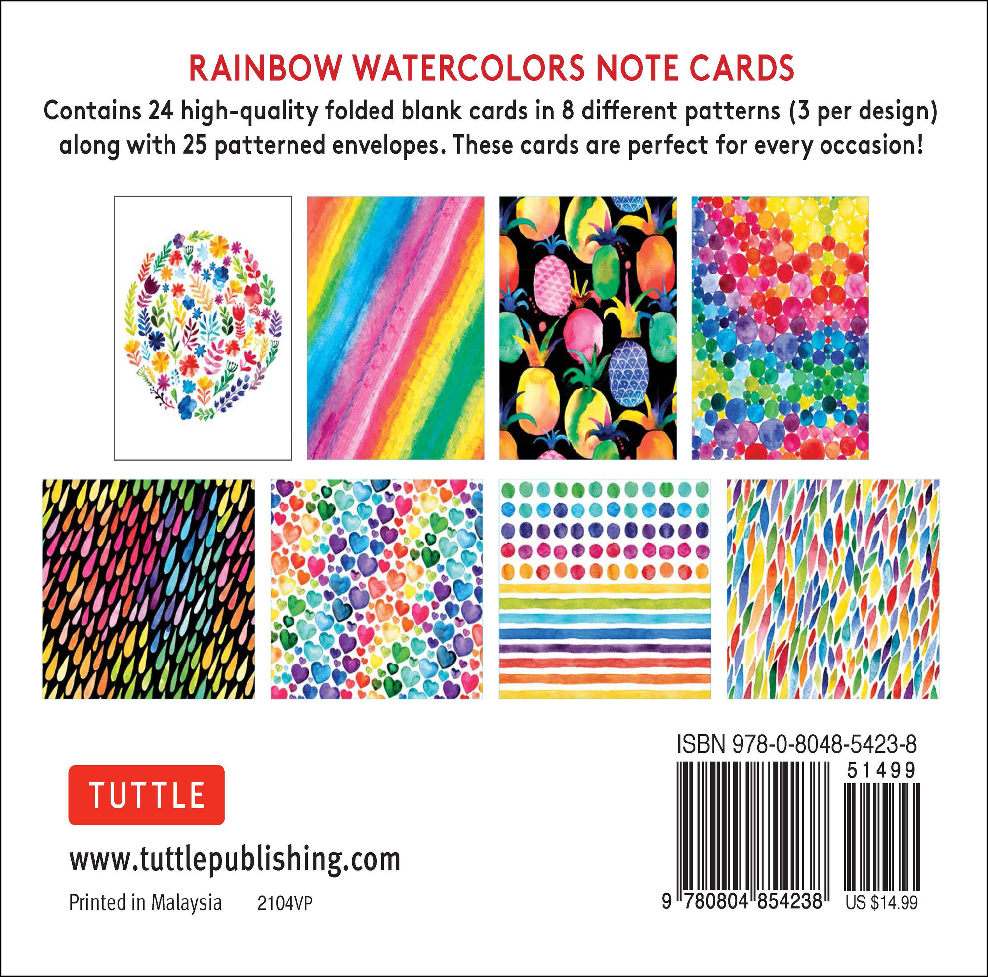 Rainbow Watercolors Note Cards, 24 Blank Cards (9780804854238