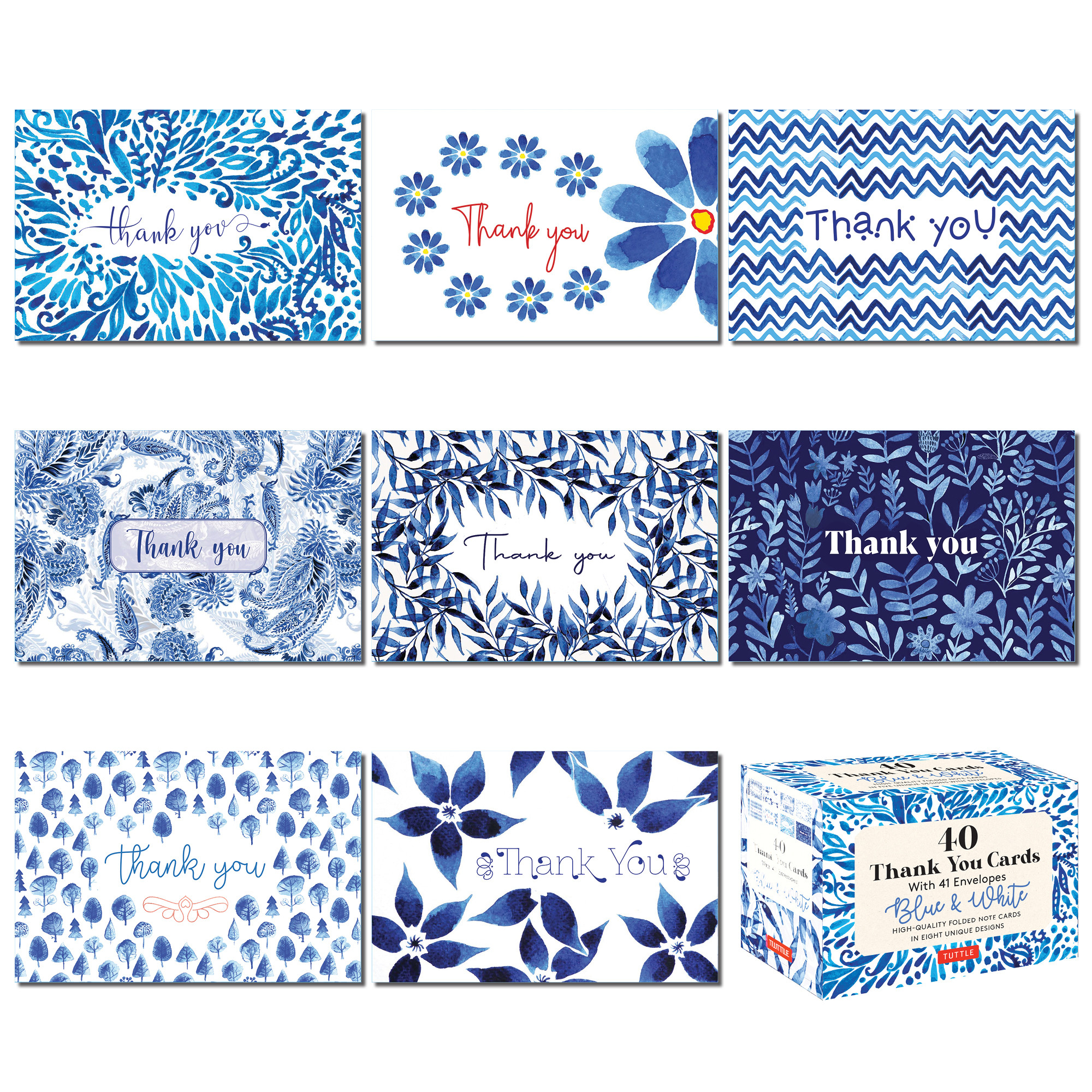 Blue & White, 40 Thank You Cards with Envelopes (9780804854863