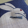 Linen Zabuton Cushion Handcraft Niigata 42x45cm Usagi Rabbit Ai Indigo