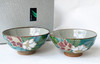 Pair Gohan Chawan Kutani yaki Japanese Rice bowl Green Sazanka Camellia Japan