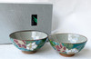 Pair Gohan Chawan Kutani yaki Japanese Rice bowl Green Sazanka Camellia Japan