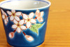 Sobachoko Kutani yaki porcelain Japanese Soup Sake cup Seiko Cherry Blossom Blue
