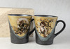 Pair Kutani yaki ware Japanese Mug Tea Coffee Cup Fujin Raijin Sotatsu Japan