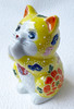 Maneki neko Kutani yaki porcelain Japanese Lucky cat Pray Oinori Yellow Mori