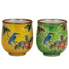 Pair Yunomi Kutani yaki ware Japanese green tea cup set Yusai Flower Bird japan