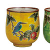 Pair Yunomi Kutani yaki ware Japanese green tea cup set Yusai Flower Bird japan
