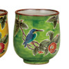 Pair Yunomi Kutani yaki ware Japanese green tea cup set Yusai Flower Bird japan