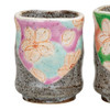 Pair Yunomi Kutani yaki ware Japanese green tea cup set Flower Pink and Green