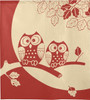 Noren Japanese Hanging Door curtain polyester 33x35' Two Owls and Leaves Red