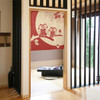 Noren Japanese Hanging Door curtain polyester 33x35' Two Owls and Leaves Red