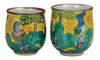 Pair Yunomi Kutani yaki ware Japanese green tea cup set Yoshida-ya Style Bird