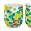 Pair Yunomi Kutani yaki ware Japanese green tea cup set White Camellia