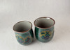 Pair Yunomi Kutani yaki ware Japanese green tea cup set Green Marumon Japan