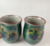 Pair Yunomi Kutani yaki ware Japanese green tea cup set Green Marumon Japan