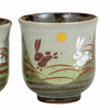 Pair Yunomi Kutani yaki ware Japanese green tea cup set Jumping Rabbit Usagi