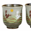Pair Yunomi Kutani yaki ware Japanese green tea cup set Jumping Rabbit Usagi