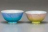 Kutani yaki ware Japanese Rice bowl set of 2 GohanBlue Pink Silver foil Ginsai