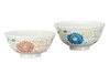 Kutani yaki ware Japanese Rice bowl set of 2 GohanHana hana Flower Blue Pink