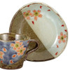 Kutani yaki ware Japanese Coffee cup and saucer set of 2 SAKURA Kinuyo Okada