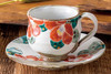 Kutani yaki ware Japanese Coffee cup and saucer set of 2Blue Red Camellia Japan