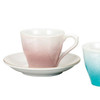 Kutani yaki ware Japanese Coffee cup and saucer set of 2 Ginsai Silver Pink Blue