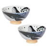 Mino yaki ware Shironami Whale Whie wave Gohan Chawan Rice bowl M set of 2 Japan
