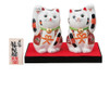 Kutani porcelain Pair Maneki neko Japanese lucky cat Mori technic Set of 2