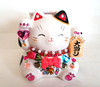Gorgeous Maneki neko Japanese fortune lucky cat Deco White made in Japan