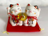 Maneki neko Japanese lucky cat Mino yaki Pair Happy yellow crystal made in Japan