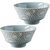Mino ware KAFU dish Flower Bird Water repellentRice bowl Gohan dustymint set of2