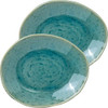 Mino ware pottery Turkey blue glaze Oval plate set of 2 5.9in Kannyu crack Japan