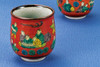 Pair Yunomi Kutani yaki ware Japanese green tea cup set Mokubei style Red Japan