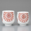 Pair Yunomi Kutani yaki ware Japanese green tea cup set Aka-e Komon Red Japan