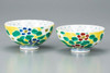 Pair Gohan Chawan Kutani yaki ware Japanese Rice bowl Yoshida-ya Flower pattern