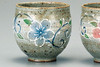 Pair Yunomi Kutani yaki ware Japanese green tea cup set HanaKarakusa AizawaShiho
